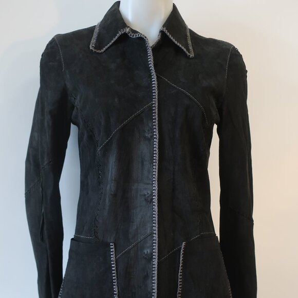Womens Gitmo's Black Snap Button Suede Shacket Shirt Jacket 42 US/S - Picture 3 of 16